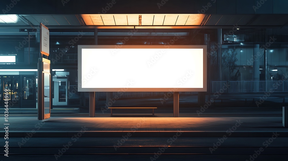 Blank Billboard in Urban Nighttime Blank Billboard in Urban Nighttime