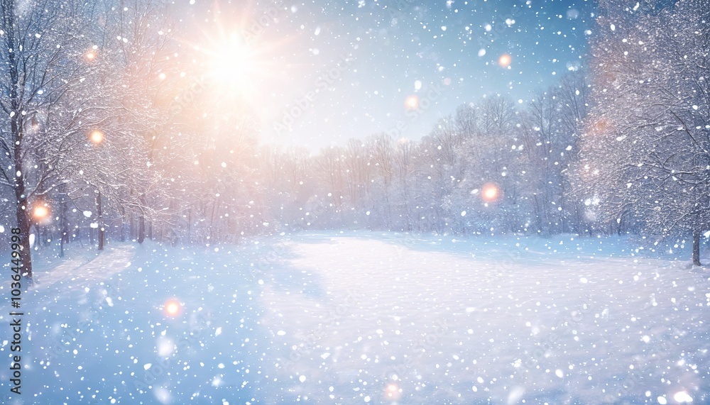 Fairytale winter park with falling snow and sparkles. Made with generative AI technology Fairytale winter park with falling snow and sparkles. Made with generative AI technology