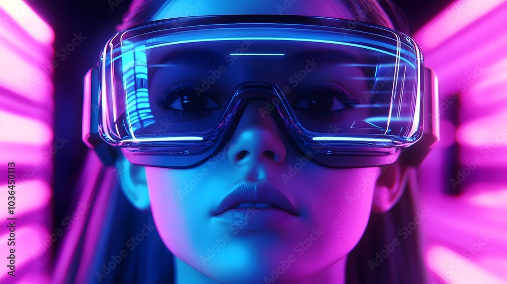Young woman using glasses of virtual reality on dark background. Smartphone using with VR headset,virtual reality,future technology concept.Asian woman using VR glasses in colorful neon lights. Young woman using glasses of virtual reality on dark background. Smartphone using with VR headset,virtual reality,future technology concept.Asian woman using VR glasses in colorful neon lights.