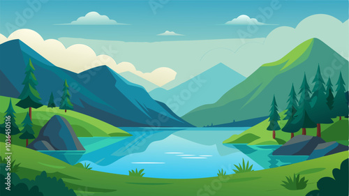 Tucked away a the verdant hills this tranquil lake is a haven of stillness and reflection offering respite from the chaos of the world.