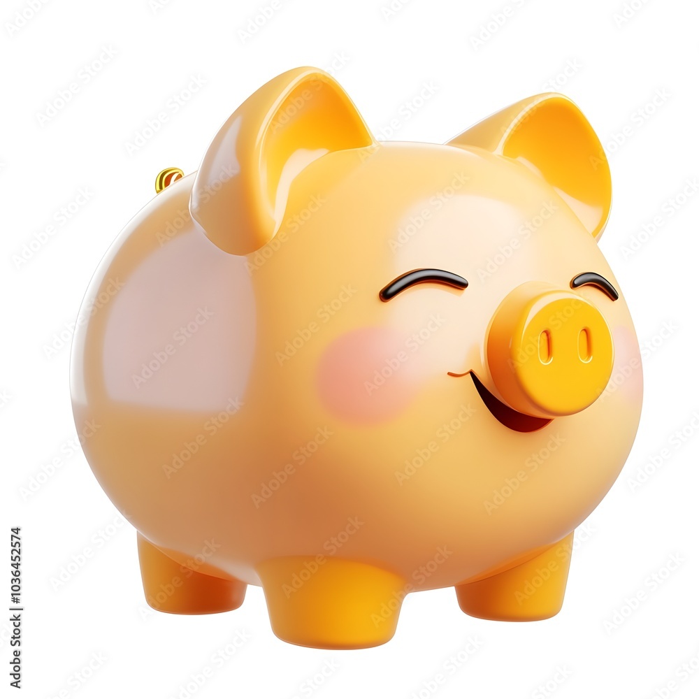 Cartoon Like 3D Rendered Piggy Bank in Golden Color on White Background Cartoon Like 3D Rendered Piggy Bank in Golden Color on White Background
