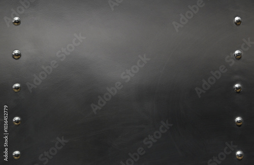 black steel sheet with rivet border, iron post or beam or metallic sign