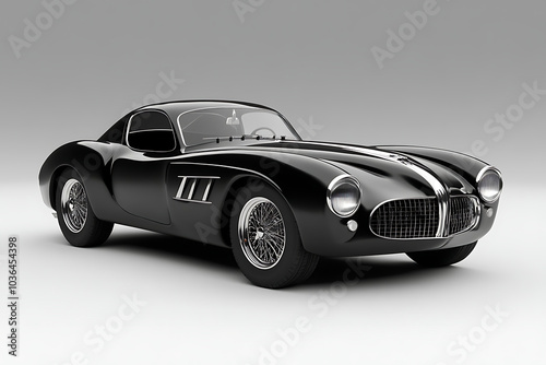 A sleek black sports car with a vintage design, showcasing elegance and performance.