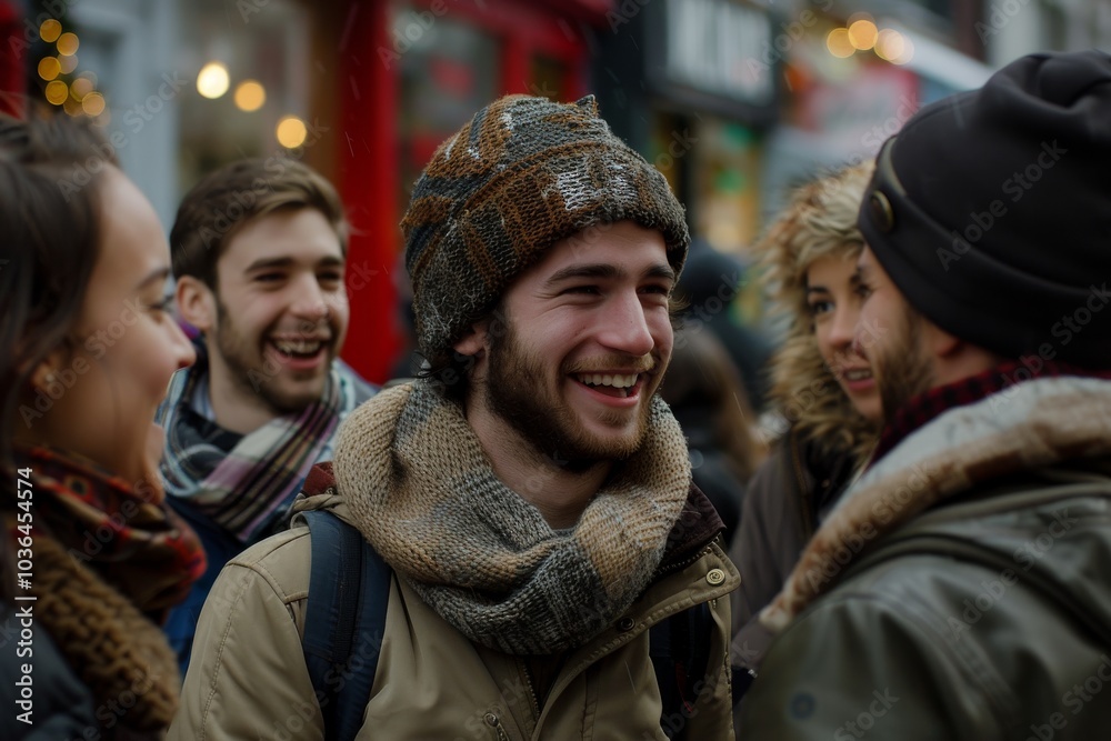 Portrait of a happy young man with a beard on the street Portrait of a happy young man with a beard on the street