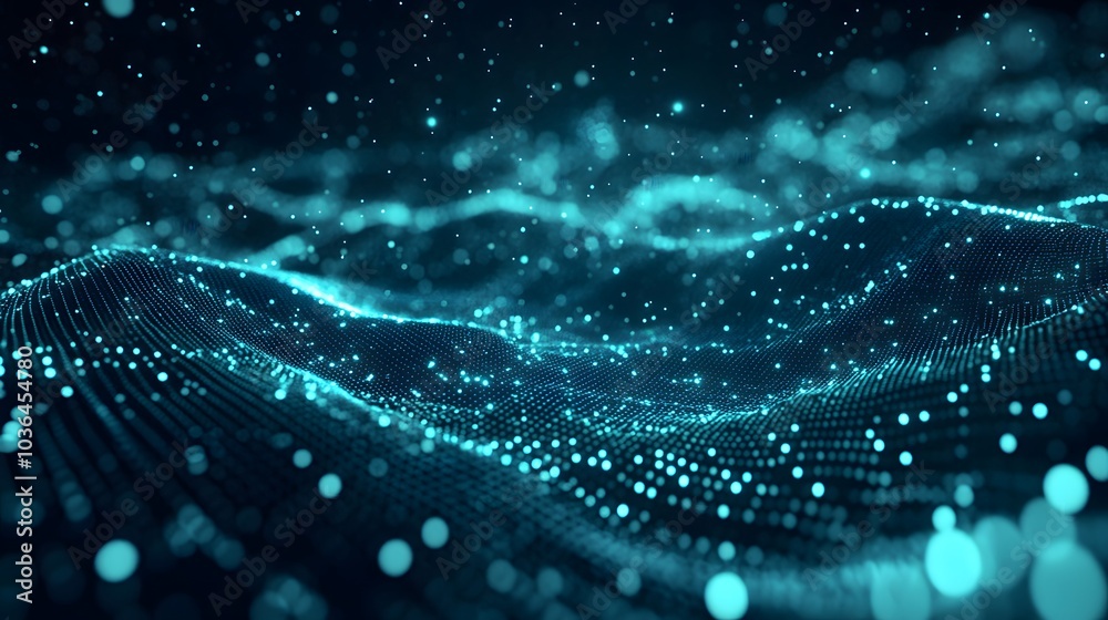 Abstract Digital Landscape with Blue Glowing Particles Abstract Digital Landscape with Blue Glowing Particles