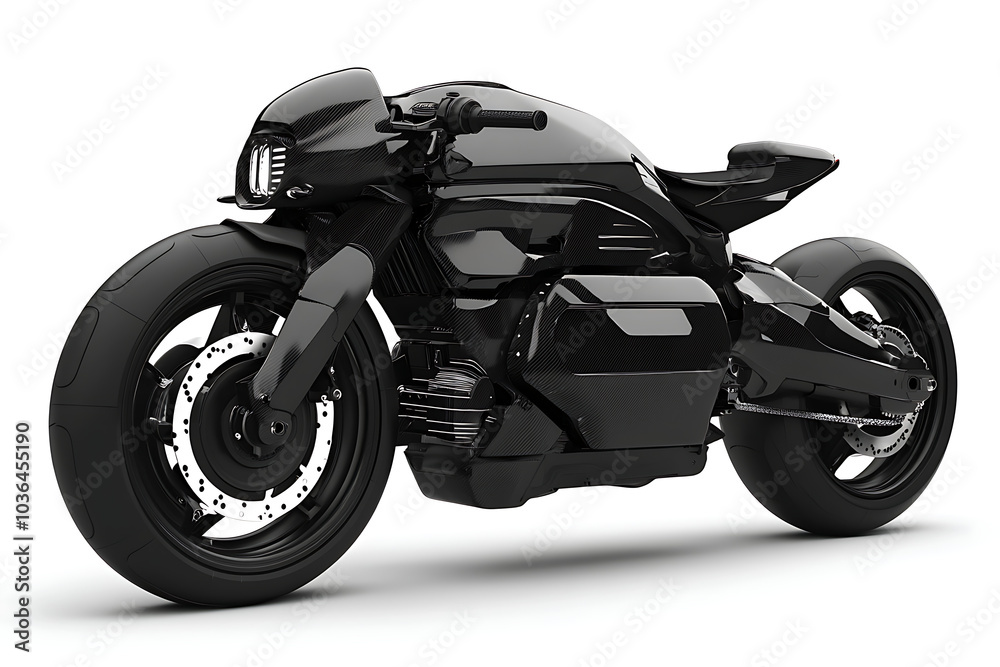 A sleek, futuristic black motorcycle showcasing modern design and engineering. A sleek, futuristic black motorcycle showcasing modern design and engineering.