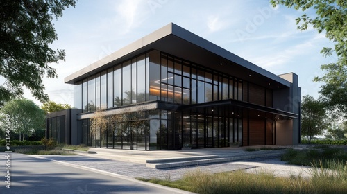Wallpaper Mural Exterior building with metal cladding, featuring sleek, durable panels that provide a modern, industrial look. The design combines metal with other materials like glass and stone for a dynamic facade Torontodigital.ca