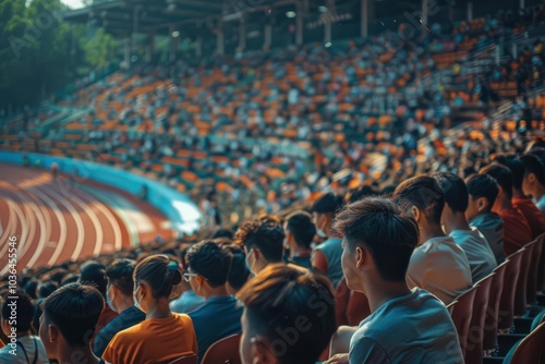 Spectators viewing triple jump competitions, sports, skill