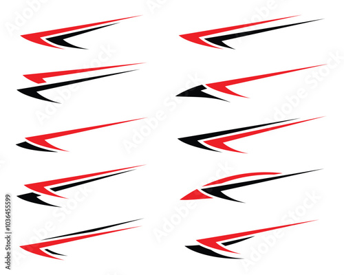 Set of red and black abstract geometric stripes car wrap vinyl stickers