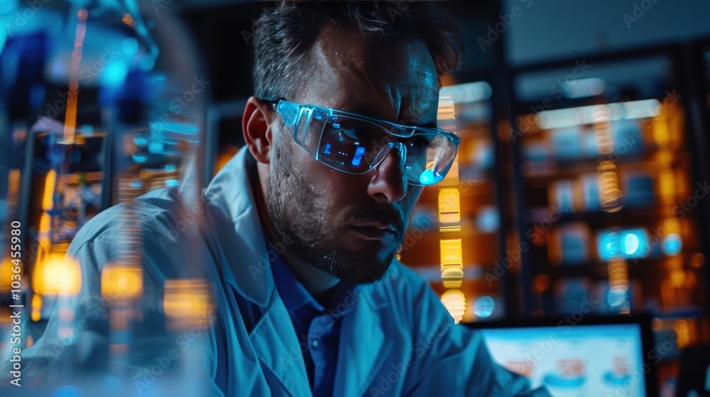 A biomedical engineer testing the performance of a medical device prototype in a lab, using advanced sensors and monitoring technology to evaluate its effectiveness. A biomedical engineer testing the performance of a medical device prototype in a lab, using advanced sensors and monitoring technology to evaluate its effectiveness.