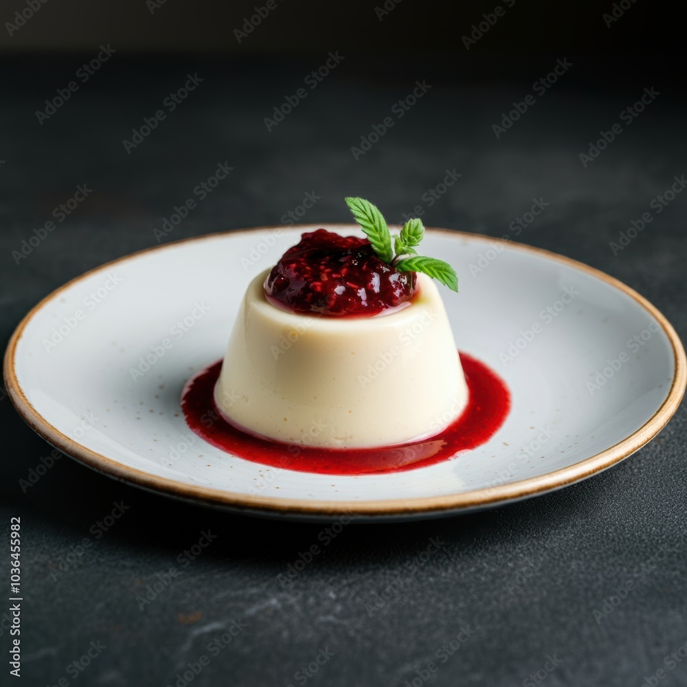 Creamy Panna Cotta with Raspberry Sauce and Mint Creamy Panna Cotta with Raspberry Sauce and Mint