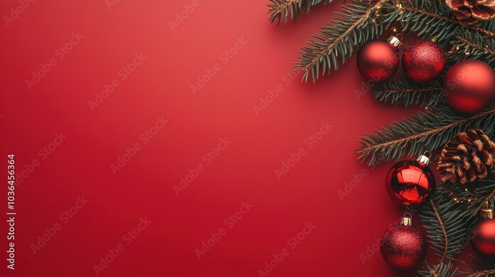 photograph of Red blank background above decorated for Christmas and Happy New Year. Copy space photograph of Red blank background above decorated for Christmas and Happy New Year. Copy space