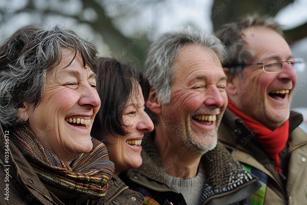 Group of senior friends laughing and having fun together in the park. Group of senior friends laughing and having fun together in the park.