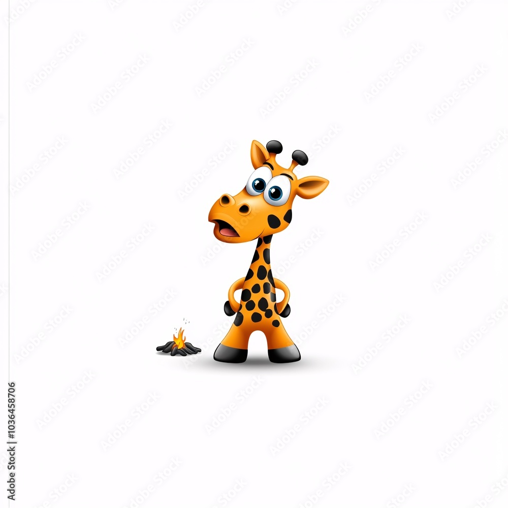 Cute Cartoon Giraffe Telling Jokes to Friends Around Campfire Cute Cartoon Giraffe Telling Jokes to Friends Around Campfire