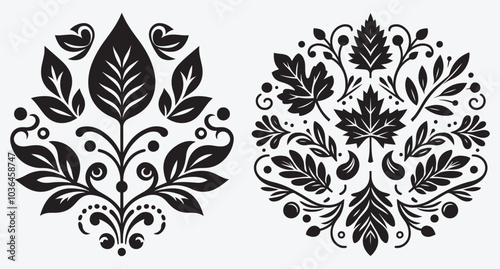 Tropical Leaves Silhouette Bundle Clip Art Vector Illustration Isolated on White Background 