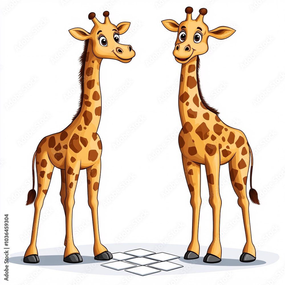 Fototapeta premium Cute Cartoon Giraffes Playing Hopscotch Together