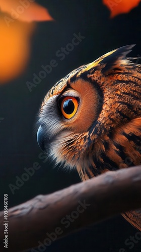 Owl perched gracefully on a branch, vibrant colors, nature's beauty. photo