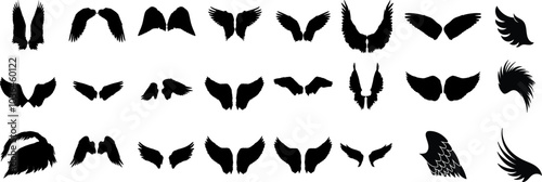 Wings badges vector illustration of a wheat field Set of black wings icons