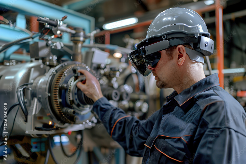 Augmented Reality for Maintenance: Technician using AR glasses to receive guidance and information for equipment repair and maintenance Augmented Reality for Maintenance: Technician using AR glasses to receive guidance and information for equipment repair and maintenance