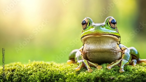 Close-up of a frog on moss in a natural setting.