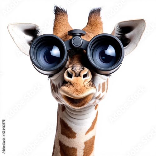 Baby Giraffe on Safari Adventure with Binoculars