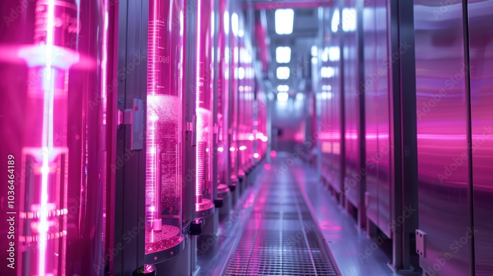 A wide-angle shot of a synthetic biology research facility, where scientists are combining genetic engineering and automation to create custom-built biological systems for industry and healthcare. A wide-angle shot of a synthetic biology research facility, where scientists are combining genetic engineering and automation to create custom-built biological systems for industry and healthcare.