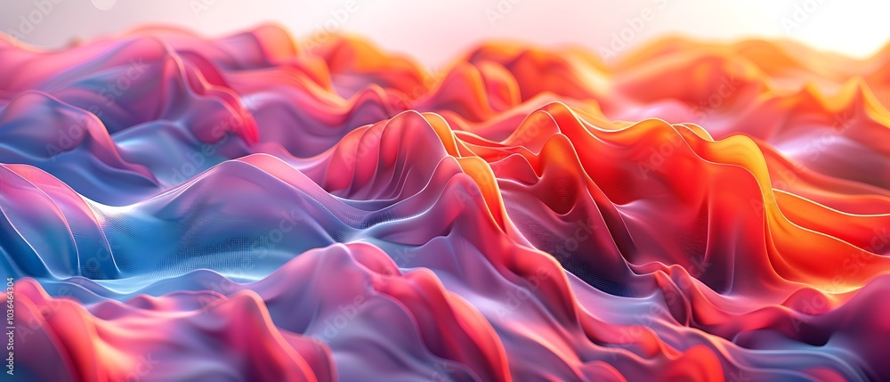 Vibrant abstract landscape of flowing colors creating a dreamlike mountainous terrain in digital art form