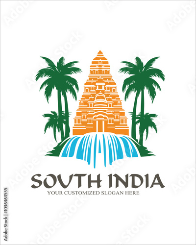 Vector illustration of South Indian temple icon , Generative AI image .