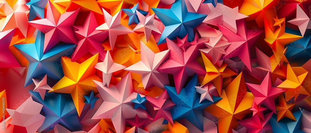 Vibrant explosion of colorful stars a captivating display of 3d geometric art in bold hues and dynamic shapes Vibrant explosion of colorful stars a captivating display of 3d geometric art in bold hues and dynamic shapes