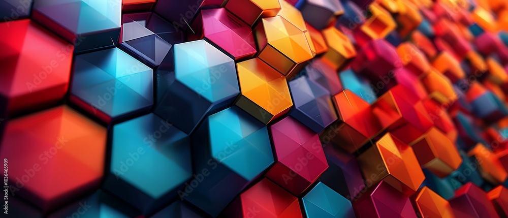 Vibrant geometric patterns a captivating array of colorful hexagons in dynamic 3d depth and reflection Vibrant geometric patterns a captivating array of colorful hexagons in dynamic 3d depth and reflection