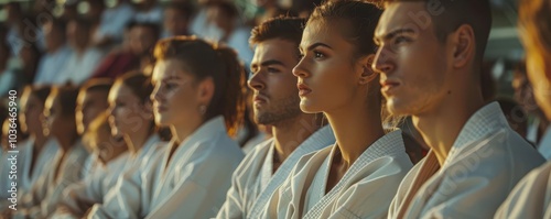 Spectators viewing karate matches, sports, tradition photo