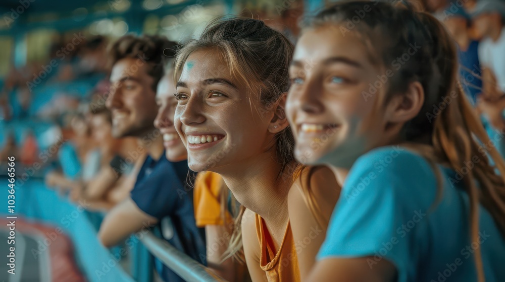 Fototapeta premium Spectators viewing trampolining events, sports, skill