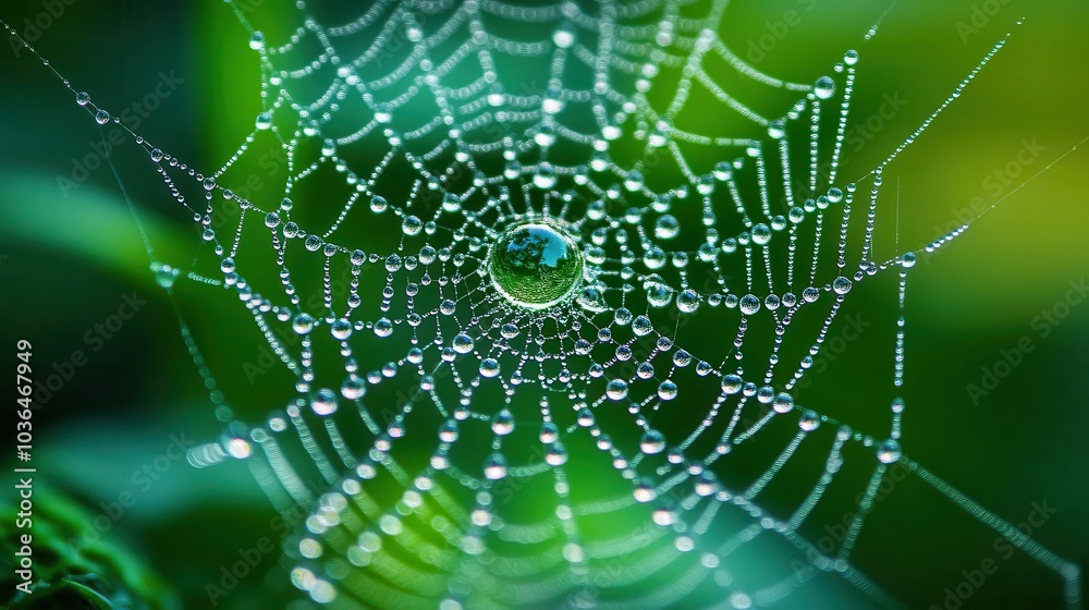 Close-up of a dew-covered spider web, Nature macro, Intricacy Close-up of a dew-covered spider web, Nature macro, Intricacy