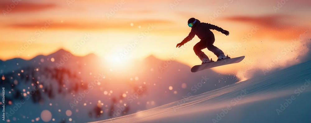 Dynamic action shot of a snowboarder mid-jump, Sports, Adventure