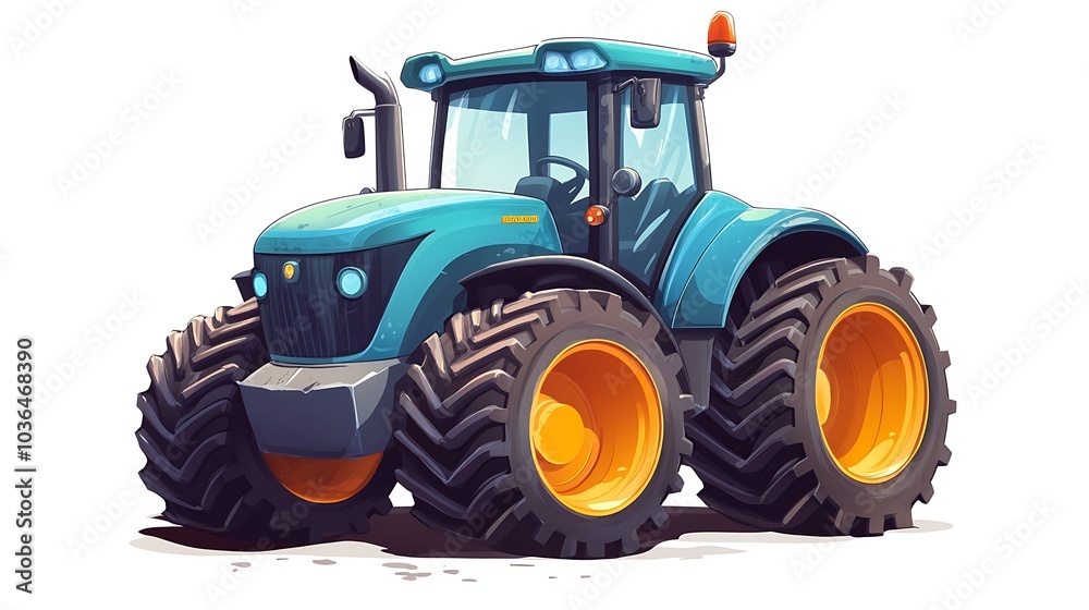 Obraz premium Blue Tractor Cartoon Illustration