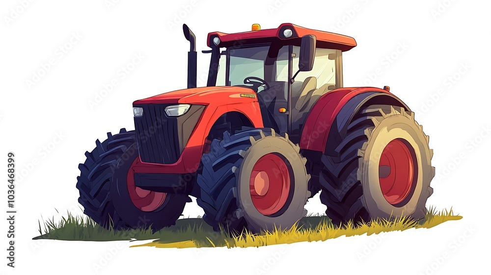 Obraz premium Blue Tractor Cartoon Illustration