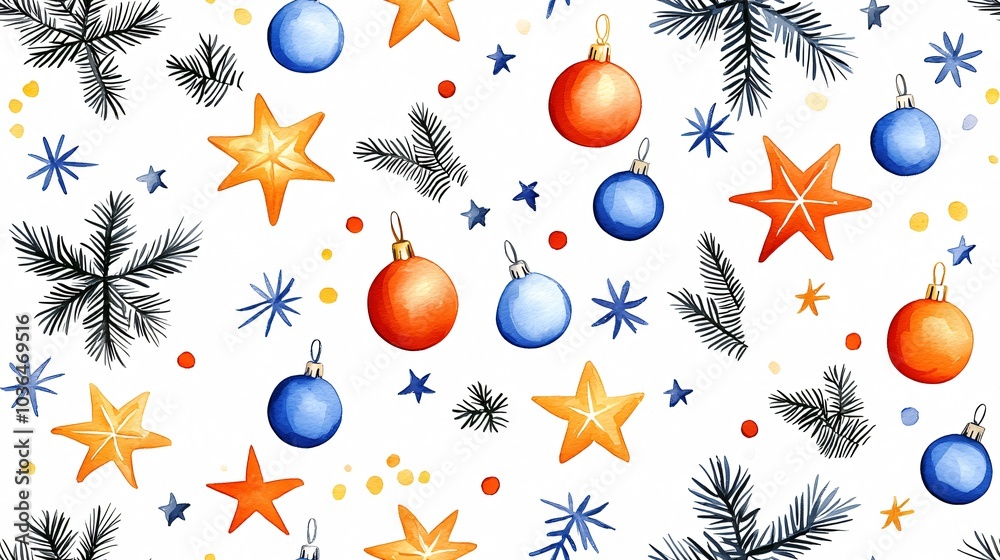 Vibrant Holiday Pattern with Ornaments and Stars for a Festive Celebration Vibrant Holiday Pattern with Ornaments and Stars for a Festive Celebration