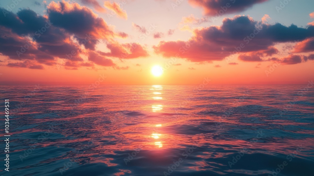 Fototapeta premium Serene sunset over a calm ocean, Nature, Tranquility