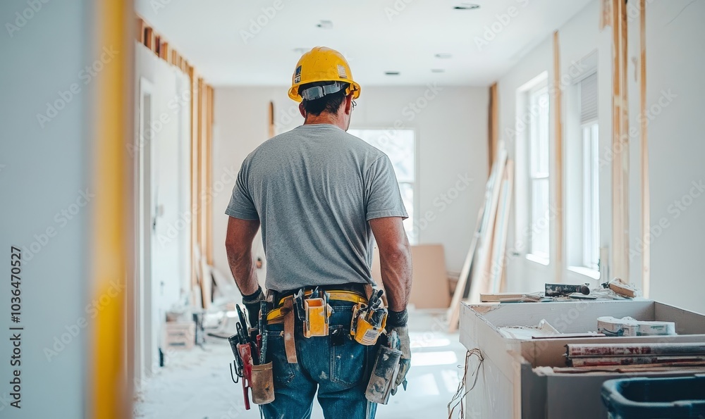 Skilled contractor during home renovation project, Generative AI
