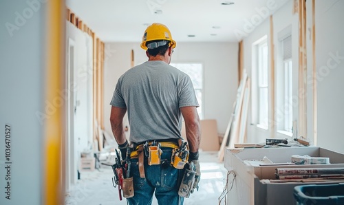 Obraz na płótnie Skilled contractor during home renovation project, Generative AI w salonie