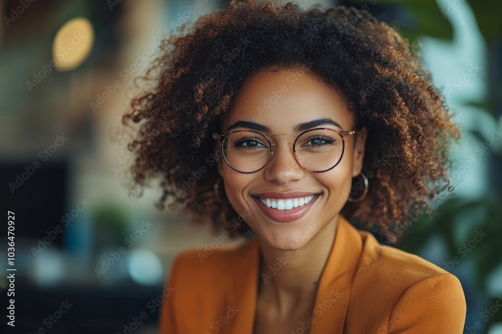 Cheerful businesswoman attending an online meeting in the morning, Generative AI