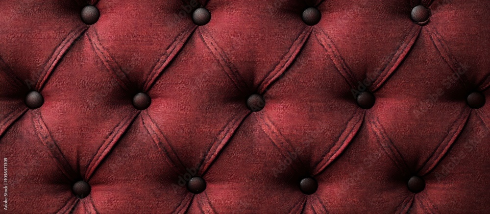Fototapeta premium Red tufted upholstery with a diamond pattern and black buttons.