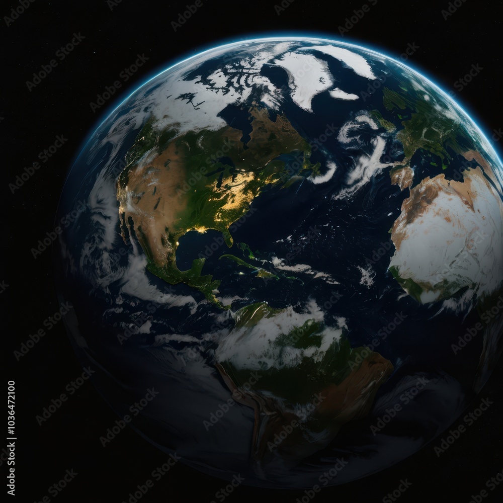 Fototapeta premium Earth, Civilization, Light, Glow, Radiation, Planet, Space, Universe, Continents, Land, Water, Seas, Cities