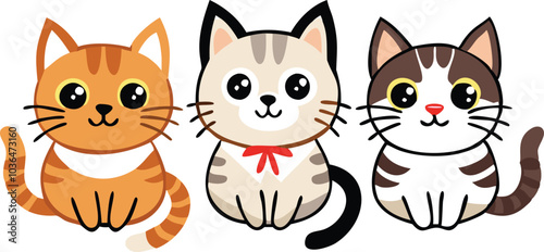 Three Cute Cartoon Cats Sitting Together