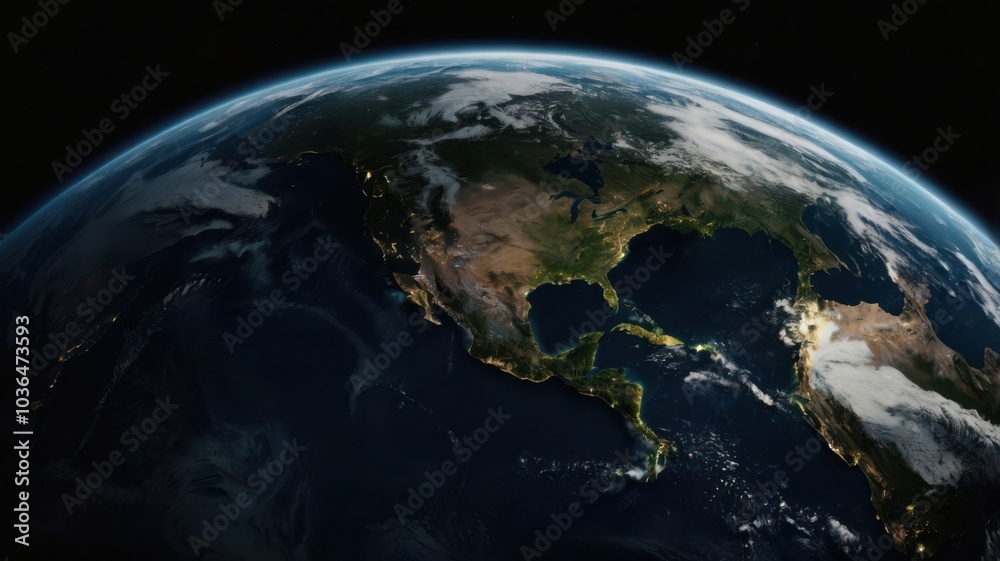 Fototapeta premium Earth, Civilization, Light, Glow, Radiation, Planet, Space, Universe, Continents, Land, Water, Seas, Cities