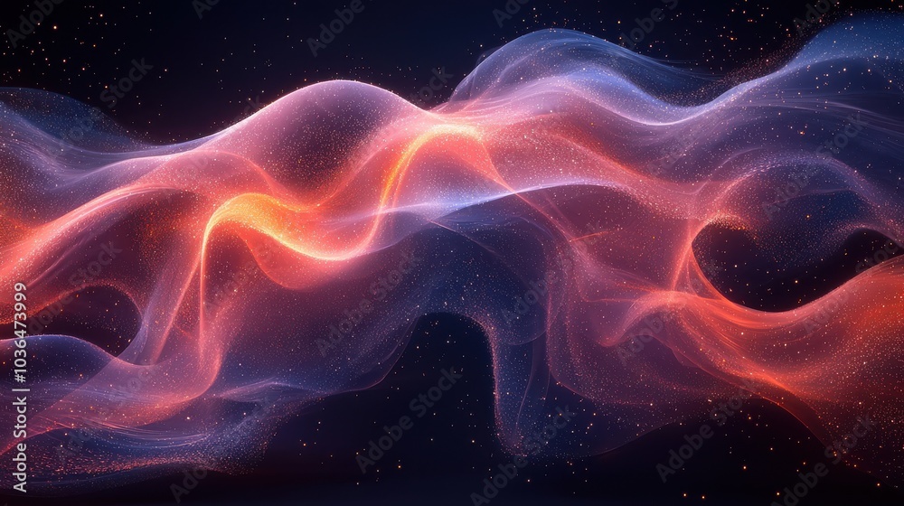 Obraz premium Colorful abstract waves flowing through a dark starry background representing digital art and creativity