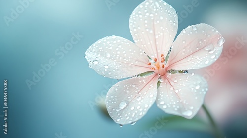 Close-up of a delicate white flower with water droplets.