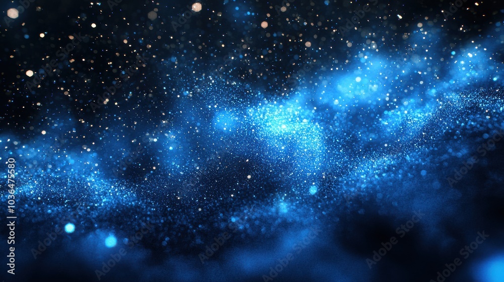 A mesmerizing view of a starry night sky filled with shimmering blue cosmic dust illuminating the vast darkness of outer space