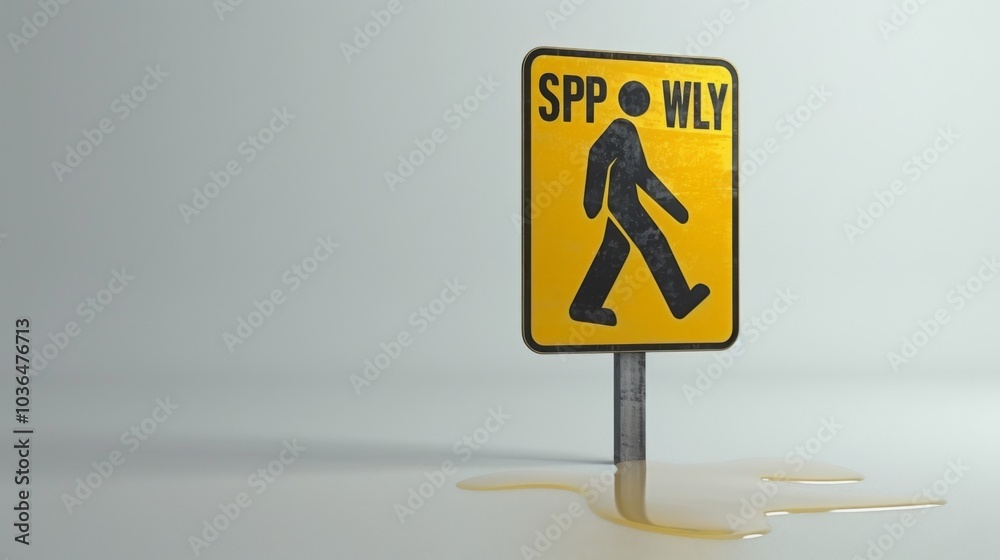 Minimalist 3D Slippery Sign in Yellow and Black Minimalist 3D Slippery Sign in Yellow and Black