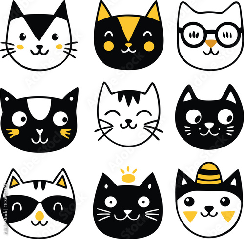 Wallpaper Mural Cute Cartoon Cat Faces Illustration Set Torontodigital.ca